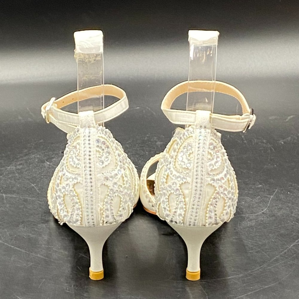 XYD white rhinestone peep toe kitten low heels slip on ankle strap sandals shoes - Picture 6 of 8